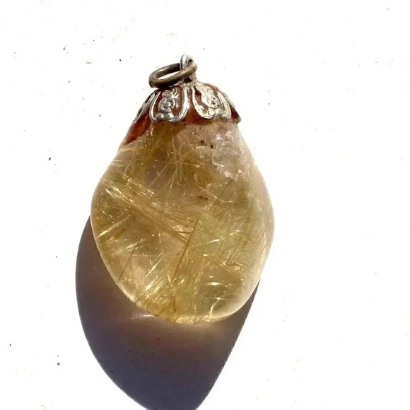 Vintage Gemstone (Agate Stone Geode Crystal) Necklace Pendant Jewelry - Picture 1 of 2